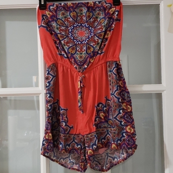 BeBob Boho Strapless Romper M VGUC Orange & Blue - Picture 3 of 12